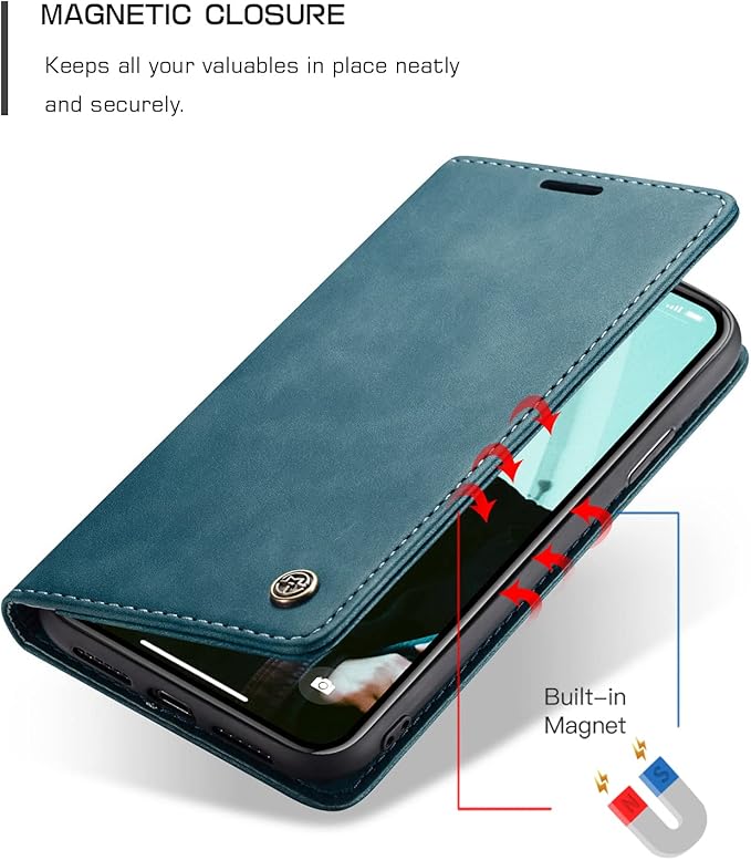 for iPhone XR 6.1-Inch Case, Flip Wallet Leather Case with Card Holder Magnetic Closure Shockproof Kickstand Protective Phone Cases Cover for iPhone XR, Blue-Green