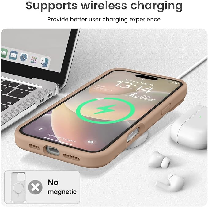 Vooii Compatible with iPhone 16 Pro Max Case, Liquid Silicone Upgrade [Camera Protection] [Soft Anti-Scratch Microfiber Lining] Shockproof Phone Case for iPhone 16 Pro Max 6.9 inch - Light Brown