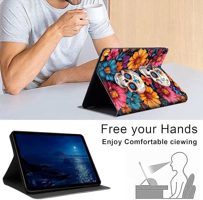Case for Samsung Galaxy Tab A9+/A9 Plus 11” 2023 Model (SM-X210/X216/X218), Slim PU Leather Stand Cover with Auto Wake/Sleep, Multi-Angle Viewing & Shockproof, Sugar Skulls