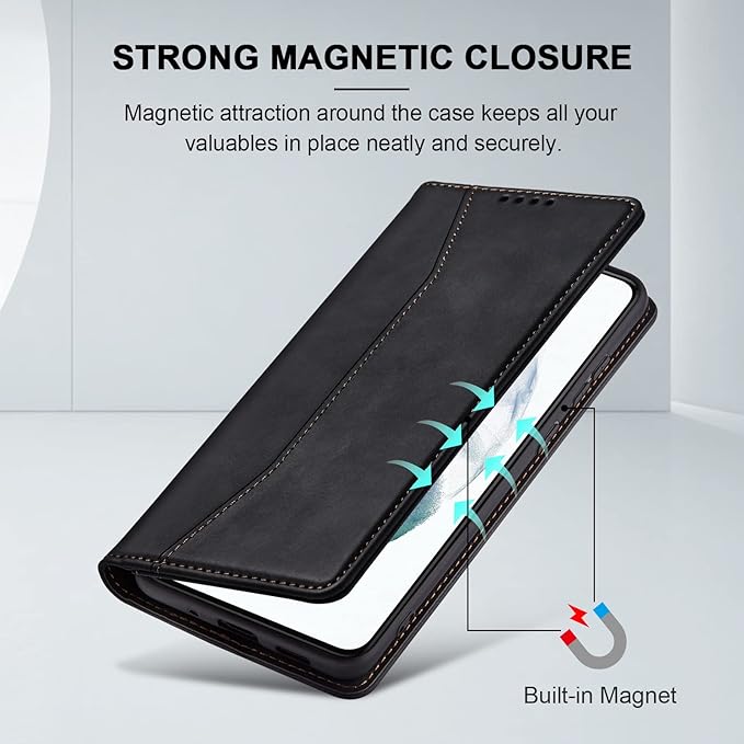 Jasonyu Flip Wallet Case for Samsung Galaxy S21 5G,Leather Magnetic Folio Cover with Card Holder,Kickstand - TPU Shockproof Durable Protective Phone Case,Black