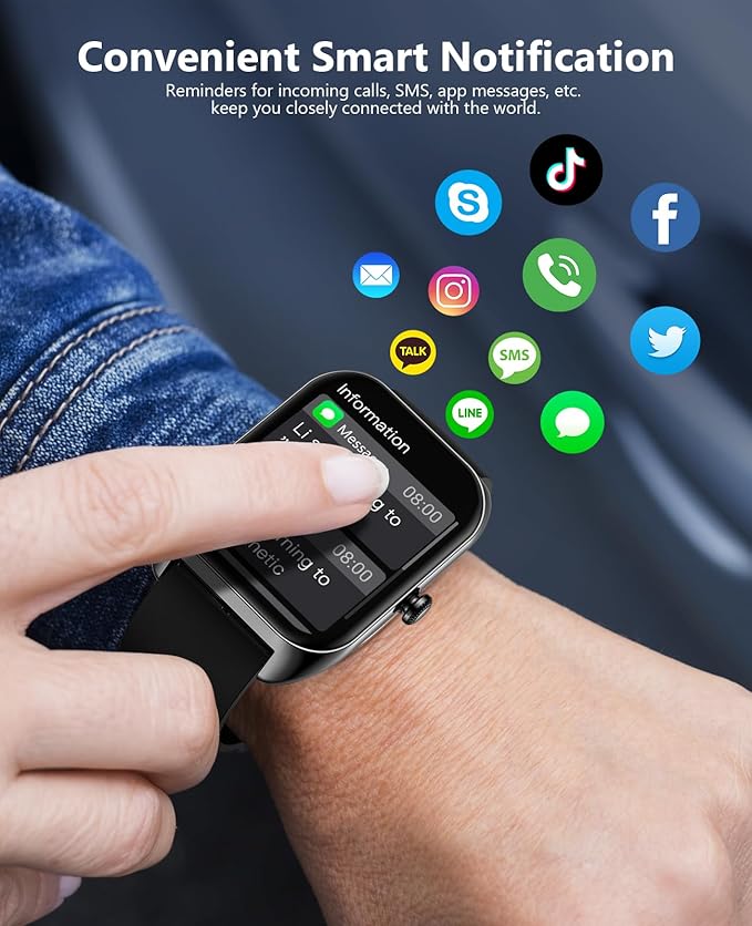 Smart Watch (Answer/Make Call) for Men Women, 2.02" Smartwatch with Blood Oxygen/Blood Pressure/Heart Rate/Sleep Monitor, IPX8 Waterproof Fitness Tracker, 100+ Sports Modes Compatible with iOS Android