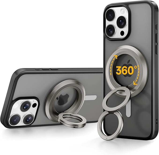 SYNCWIRE Phone Ring Holder Grip for MagSafe, 360° Rotation Magnetic Cell Phone Grip Stand Two-Sided Magnetic Compatible with iPhone 16 15 14 13 12 Pro Max fits MagSafe Accessories - Titanium
