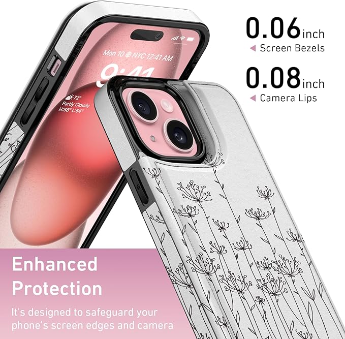 FUNMIKO for iPhone 13 Mini Wallet Case with Card Holder, RFID-Blocking, Military-Grade Protection & UV-Printed Artwork, Magnetic Closure with Leather Kickstand - Elegantly Sketched Flower