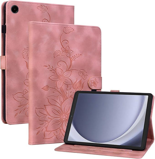 Premium PU Leather Case for Samsung Galaxy Tab A9 8.7 Inch SM-X110/X115/X117, Magnetic Clasp Stand with Pen Holder, Pink