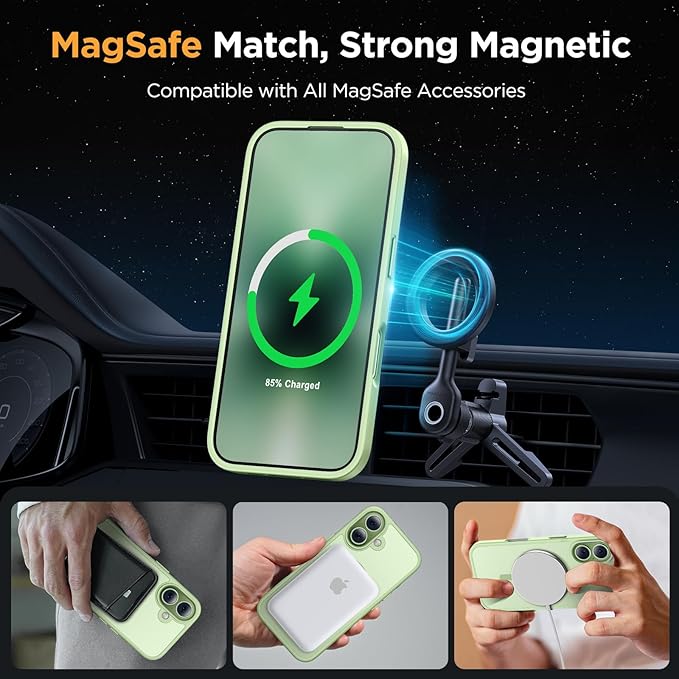 Miracase Magnetic for iPhone 17 Case (Compatible with MagSafe) with Screen Protector Military-Grade Protection, Anti-Fingerprint Translucent Matte Phone Cover for iPhone 17 6.3 inch, Matcha Green
