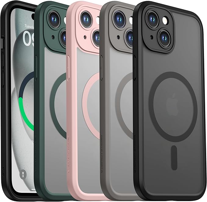ImpactStrong Magnetic Guard Designed for iPhone 15 Case [Camera Protection] [Military Grade Drop Tested] [Compatible with MagSafe] Slim Translucent Matte Phone Case (6.1") - Dark Green