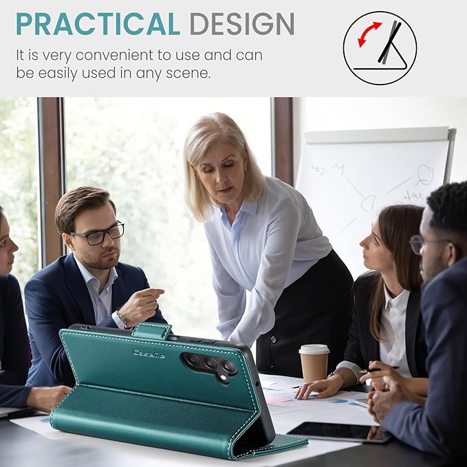 for Samsung Galaxy A25 5G Case, Premium PU Leather Wallet Case Flip Cover with [RFID Blocking][Card Holder][Stand Function] Shockproof Protective for Samsung Galaxy A25, Blue-Green