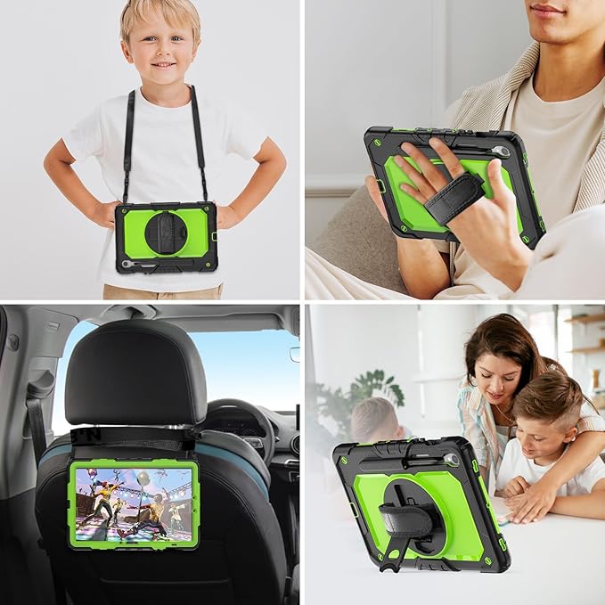 Herize Case Compatible with Samsung Galaxy Tab S10 FE / S9 FE 10.9 inch with Screen Protector Pen Holder | Full-Body Silicone Protective Case W/360 Rotating Hand Strap Shoulder Strap