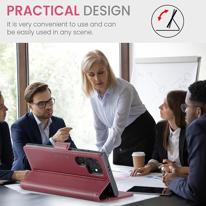 AUPAI for Samsung Galaxy S25 Ultra Wallet Case with Credit Card Holder, PU Leather RFID Blocking Folio Flip Kickstand Magnetic Clasp Protective Phone Cover for Women Men Wine Red