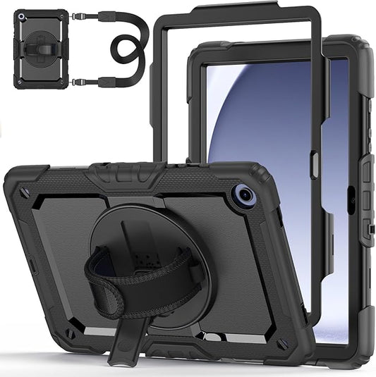 Case for Samsung Galaxy Tab A9+/A9 Plus 11 Inch 2023(SM-X210/X216/X218), Ubearkk Full-Body Drop Protection Case with Screen Protector, 360° Rotating Stand and Hand/Shoulder Strap, Black
