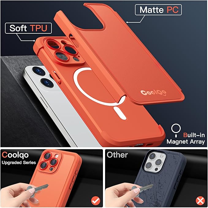 COOLQO Magnetic for iPhone 13 Pro Max Case, Compatible with MagSafe, Dual Layer Design Military Grade Protection, Translucent Matte Scratch-Resistant Back Protective Shockproof Phone Case, Orange