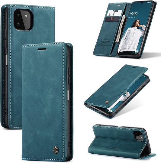 for Samsung Galaxy A22 5G Case, Flip Wallet Leather Case with Card Holder Magnetic Closure Shockproof Kickstand Protective Phone Cases Cover for Samsung A22 5G,Blue-Green