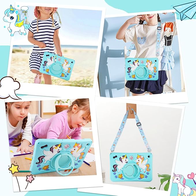 HianDier for Samsung Galaxy Tab A9+ Plus Case Kids Cute Unicorn Silicone for Samsung A9 Plus Tablet Case with Detachable Strap and Rotatable Stand Shockproof Cover for Galaxy Tab A9+ 11" 2023-Blue