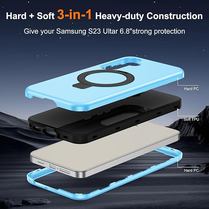 Designed for Samsung Galaxy S23 Plus Case with Magnetic Ring Stand [Compatible with Mag-Safe][Military Grade Drop Protection][Build in Kickstand] S23 Plus Phone Case 6.6",Blue