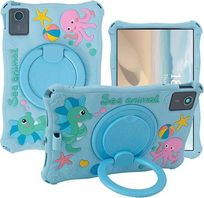 Tablet Case for Lenovo Tab M11 TB330FU 11"/ Pad 2024 TB331FC,Soft Anti-Stress Silicone Case with Rotate Stand/Pencil Holder/Shoulder Strap/Pen for Lenovo Tab M11 11 inch (Sky Blue)