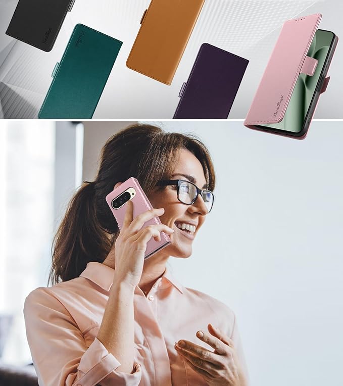 Wallet Flip Case for Google Pixel 10 Pro XL 5G - [RFID Blocking] Luxury PU Leather Card Holder Magnetic Phone Cover with Kickstand,Shockproof Protective Case,Pink