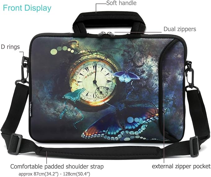 RICHEN 10 inch Messenger Bag Carrying Case Sleeve with Handle Accessory Pocket Fits 7 to 10-Inch Laptops/Notebook/Kids tablet (7-10.2 inch, Clock & Butterfly)