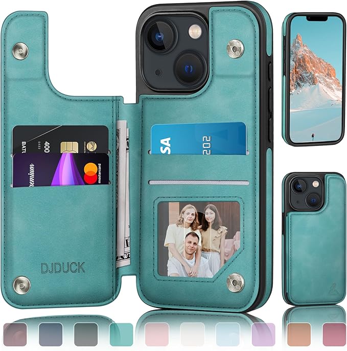DJDUCK Designed for iPhone 14 Case Wallet with Card Holder, [Magnetic Clasp Cover] [RFID Blocking Leather Protection] Shockproof Women Men Cases 6.1 Inch for Apple 14 Light Green