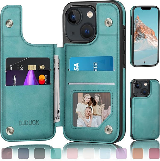 DJDUCK Designed for iPhone 14 Case Wallet with Card Holder, [Magnetic Clasp Cover] [RFID Blocking Leather Protection] Shockproof Women Men Cases 6.1 Inch for Apple 14 Light Green