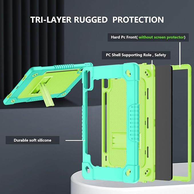 for Lenovo Tab P12 Case,for Lenovo Tab P12 12.7 Inch Tablet Case,Heavy Duty Kids Shockproof with Kickstand Shoulder Strap Cover for Lenovo Tab P12 2023/2024/Xiaoxin Pad Pro (Mint Green)