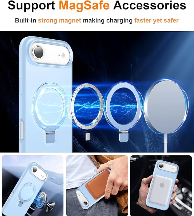 ZHK Liquid Silicone Designed for iPhone Air Case with Magnet Stand, [Precise Camera Lens Protection][Mil-Grade Drop Shockproof][Soft Anti-Scratch Microfiber Lining] Slim Fit Cover,Baby Blue