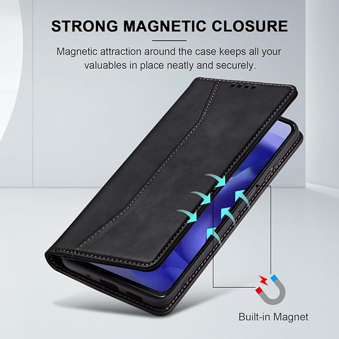 Jasonyu Flip Wallet Case for Moto G Power/Play (2025),Leather Magnetic Folio Cover with Card Holder,Kickstand - TPU Shockproof Durable Protective Phone Case,Black