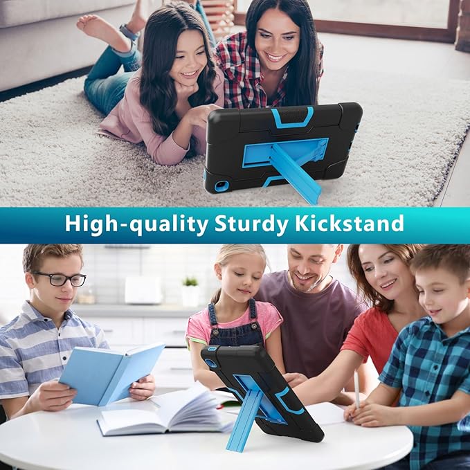 Portable Electronic Device Cover for Samsung Galaxy Tab A7 Lite 8.7 Inch 2021, Heavy Duty Rugged Shockproof Hybrid Tablet Case with Kickstand (Black/Blue, SM-T220/T225/T227U)