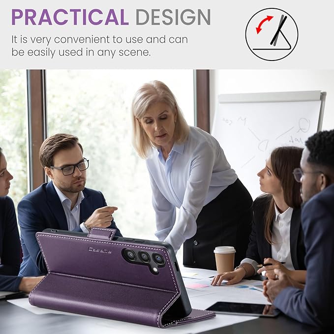 AUPAI for Samsung Galaxy S24 FE Wallet Case with Credit Card Holder, PU Leather RFID Blocking Folio Flip Kickstand Magnetic Clasp Protective Phone Cover for Women Men Purple