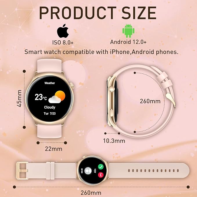 Smart Watch for Women Men(Answer/Make Calls) 1.43" HD Fitness Tracker Watchs with IP68 Waterproof/100+ Sports Modes/Heart Rate Sleep Monitor/Counter for Android/iPhone, Pink