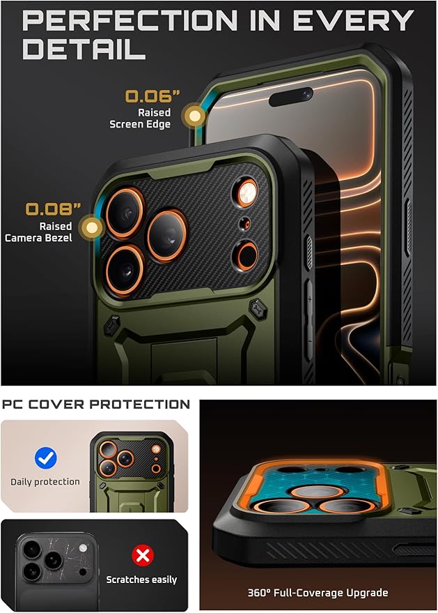 SUPCASE for iPhone 17 Pro Max Case with Camera Control Button (Unicorn Beetle Pro), [Built-in Kickstand & Screen Protector] [Military-Grade Protection] Full Body Heavy Duty Phone Case, Guldan