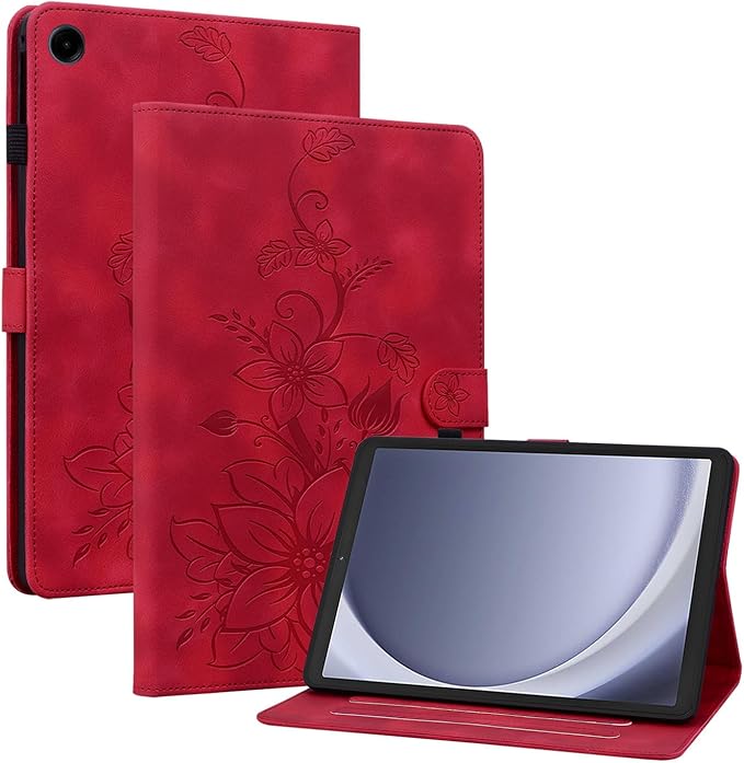 Premium PU Leather Case with Pen Holder for Samsung Galaxy Tab A9 8.7 Inch SM-X110/X115/X117, Magnetic Clasp Stand, Red