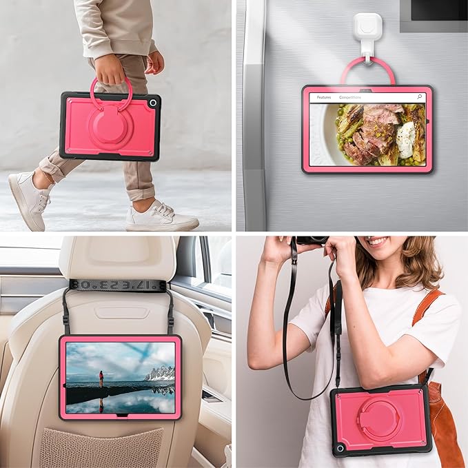 Case for Samsung Galaxy Tab A9 Plus/ A9+ 11 Inch 2023, Lightweight Shockproof Drop-Proof Case, 360° Rotating Handle Stand, Adjustable Shoulder Strap& Pencil Holder (Pink)