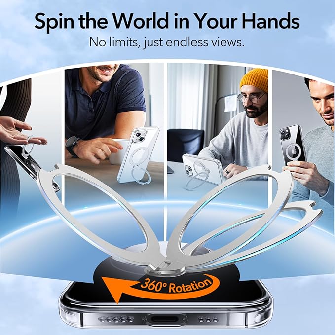 Anqrp 360° All-in-ONE Crystal Clear Case for iPhone 15 with Rotatable Magnetic Stand, Compatible with MagSafe, Anti-Yellowing Transparent MIL-Grade Shockproof Phone Case Cover for iPhone 15