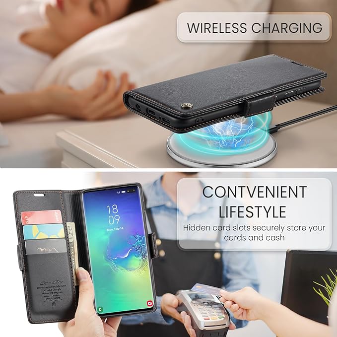 Case for Samsung Galaxy S10 Plus Wallet Case, RFID Blocking PU Leather Flip Folio Cover Card Holder Kickstand Shockproof Phone Case Compatible with Samsung Galaxy S10 Plus, Black