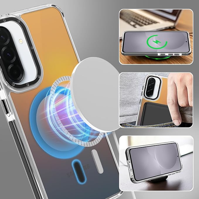 MOWIME Magnetic Case for Samsung Galaxy A36 5G [Compatible with Magsafe] [Cute Fashion Fluorescent Design] [1 Screen Protector] Slim Translucent Matte Case for Galaxy A36 5G 6.7", Black