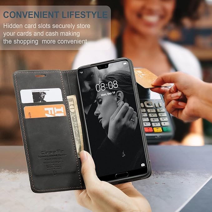 for Huawei P20 Pro Case, Flip Wallet Leather Case with Card Holder Magnetic Closure Shockproof Kickstand Protective Phone Cases Cover for Huawei P20 Pro,Black