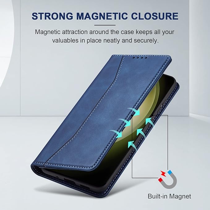 Jasonyu Flip Wallet Case for Samsung Galaxy S23 5G,Leather Magnetic Folio Cover with Card Holder,Kickstand - TPU Shockproof Durable Protective Phone Case,Blue