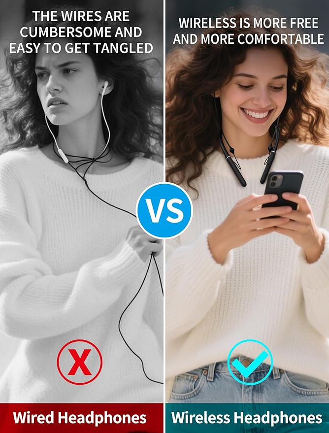 Air Tube Bluetooth Headphones with LED Battery Display,EMF Free Neckband Wireless Earbuds with 25H Playtime,HD Bass Airtube Headphone Emf Free with Mic And Controls,Airtube Earbuds For Sleep,Work,Gym