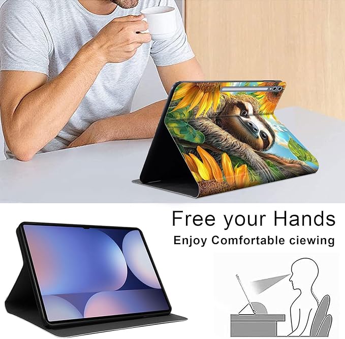Case for Samsung Galaxy Tab S10 Ultra/Galaxy Tab S9/S8 Ultra 14.6-Inch, Slim PU Leather Stand Cover with Auto Wake/Sleep, Multi-Angle Viewing & Shockproof, Cute Sloth