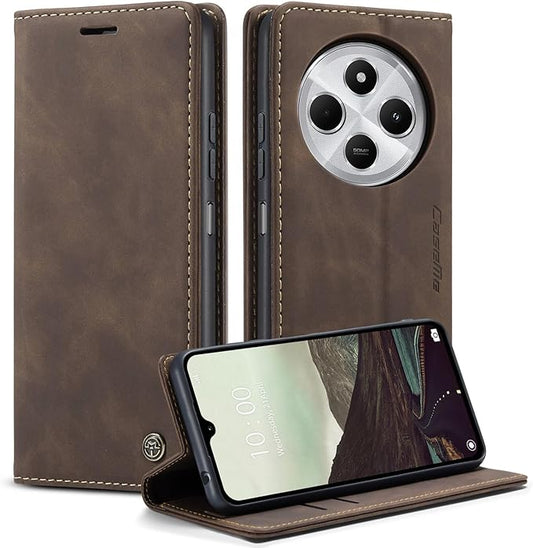 for Xiaomi Redmi 14C Case, Flip Wallet Leather Case with Card Holder Magnetic Closure Shockproof Kickstand Protective Phone Cases Cover for Redmi 14 C, Coffee