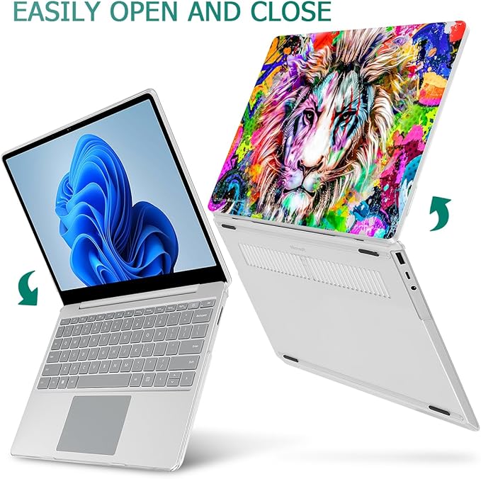 Tuiklol Case for 12.4 Inch Microsoft Surface Laptop Go 3/2 / 1 2023-2020 Releases, Plastic Hard Shell Case with Screen Protector and Keyborad Cover +Dust Plugs Model 2013/1943,Lion