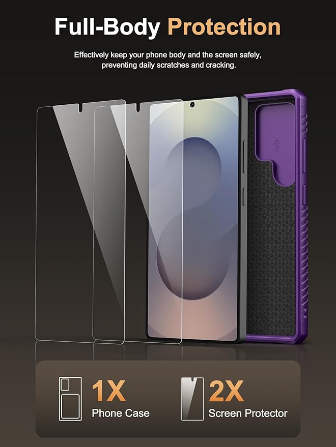Vihibii for Samsung Galaxy S25 Ultra Case with Card Holder (4 Cards), Built-in 2X Tempered Glass Screen Protector, Slide Lens Cover, Rugged & Shockproof Wallet Case for S25 Ultra 6.9" 5G, Dark Purple