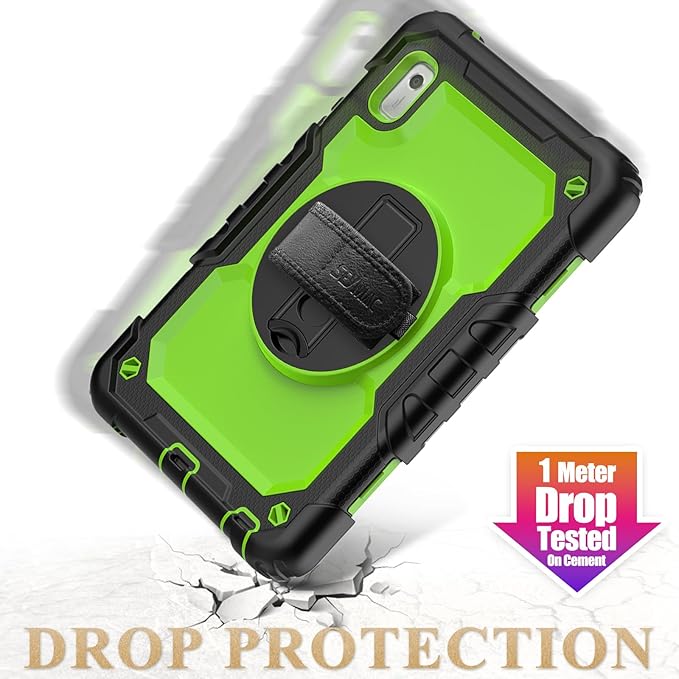 SEYMAC stock Case for Lenovo Tab M9 (TB-310FU) 2023 with Screen Protector, Drop-Proof Protection Cover with 360° Rotating Stand &Strap [Pen Holder] Case for Lenovo Tab M9 9'' (Green+Black)