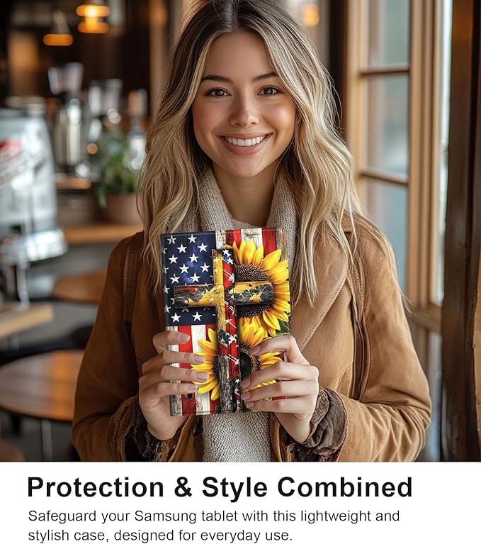 Case for Samsung Galaxy Tab S10 Plus/ S9 FE Plus/ S9 Plus 5G Tablet 12.4'', Slim PU Leather Stand Cover with Auto Wake/Sleep, Multi-Angle Viewing & Shockproof, Cross American