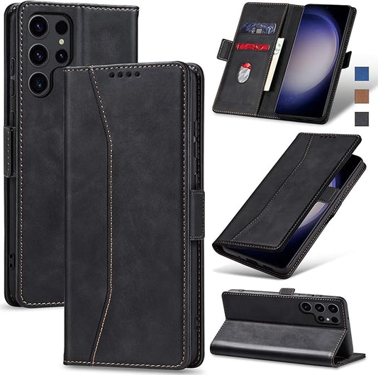 Jasonyu Flip Wallet Case for Samsung Galaxy S23 Ultra 5G,Leather Magnetic Folio Cover with Card Holder,Kickstand - TPU Shockproof Durable Protective Phone Case,Black