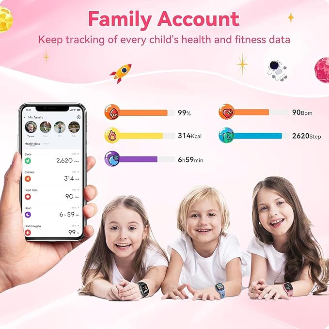 Smart Watch for Girls Boys with Sleep | Health | Activity Tracker, Games, Alarm, IP68 Waterproof Kids Fitness Watch with Pedometer, Family Account, Toys Gifts for Kids Aged 4-16 (Rose/Sand Pink)