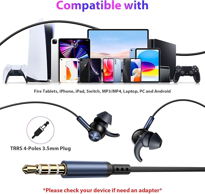 APETOO Wired Ear Buds Sport in-Ear Headphones w/Anti Fall/Hurt Wingtips, Mute Mic, Pure Stereo Bass, Noise Isolating Aux 3.5mm Earbuds for Running/iPhone/Samsung/Android/Laptop/PC/School/Small Ear