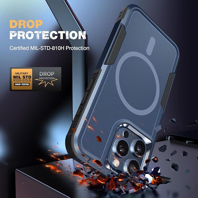 Diaclara Magnetic for iPhone 15 Pro Max Case, [with Privacy Screen Protector] [Anti Spy] [Military Grade Drop Protection] Heavy Duty Full-Body Shockproof Phone Case, Dark Blue