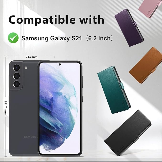 Wallet Flip Case for Samsung Galaxy S21 5G - [RFID Blocking] Luxury PU Leather Card Holder Magnetic Phone Cover with Kickstand,Shockproof Protective Case,Green