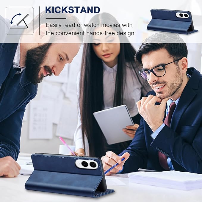 Jasonyu Flip Wallet Case for Samsung Galaxy S25 Edge 5G,Leather Magnetic Folio Cover with Card Holder,Kickstand - TPU Shockproof Durable Protective Phone Case,Blue